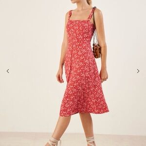 Reformation Persimmon Red Floral Square-Neck Midi Dress